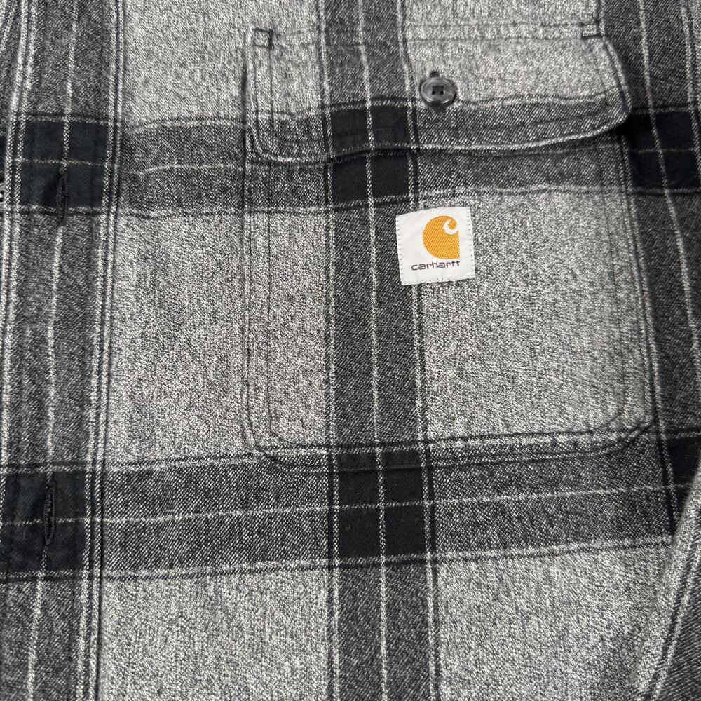 NWOT Carhartt Men's Loose Fit Flannel Plaid Casual Shirt 2XL Gray and Black - Picture 4 of 12